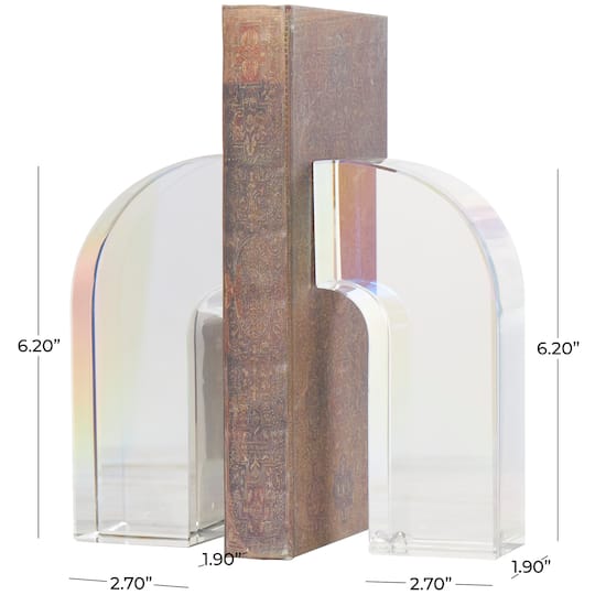 6" Clear Crystal Geometric Arched Bookends Set